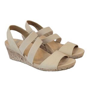 Life Sride Marina Bone Comfort Footbed Strappy Slip-on Wedge Sandals Size 7.5W